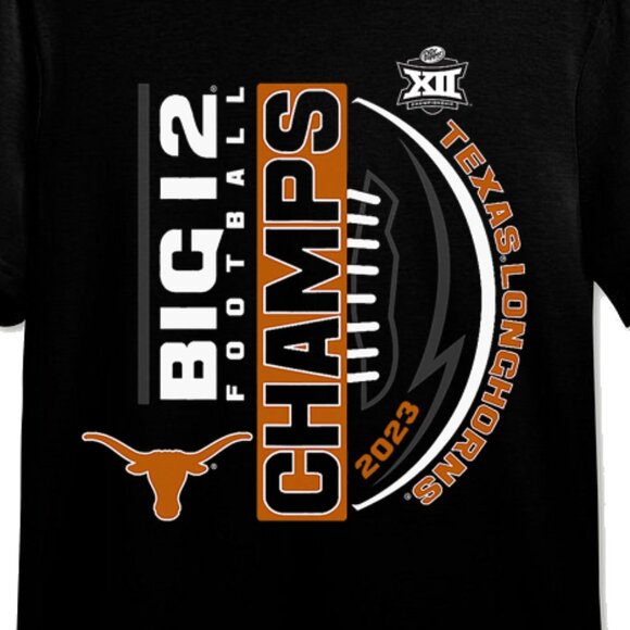 Texas Longhorns Big 12 Champs 2023 College Football Game Day Black Fan Tee 159 - Picture 2 of 5